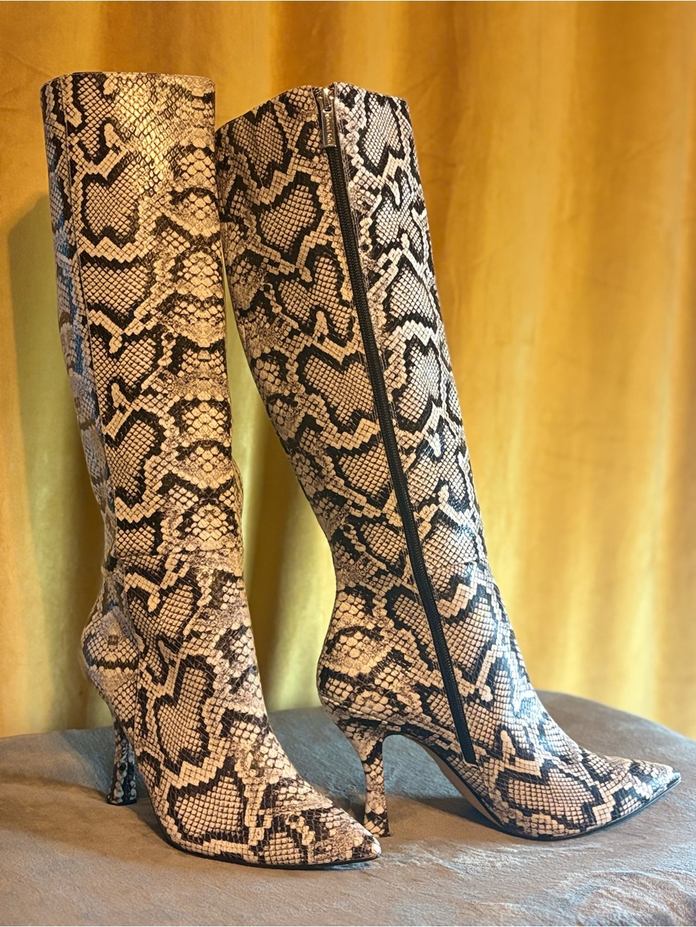 Gianni Bini Black & Cream Snake-Print Over-the-Knee Stiletto Boots